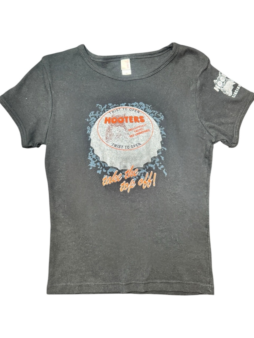 Hooters Black + Orange Graphic Baby Tee - 'Take the Top Off' Size Medium